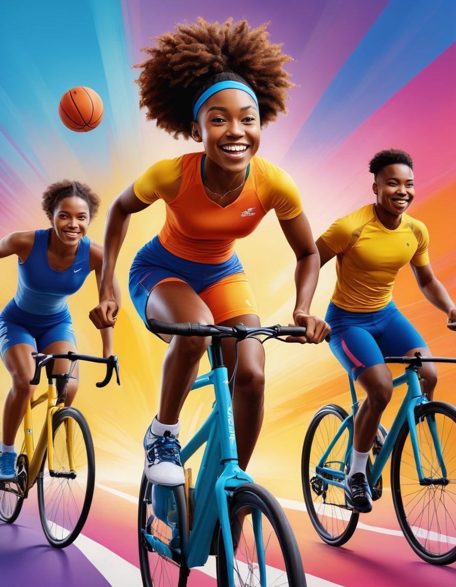 A dynamic scene showcasing diverse athletes engaging in various sports, each holding tailored insurance policies that reflect their specific needs. The athletes are depicted in action poses, with vibrant gear that represents accessibility and affordability. In the background, a friendly insurance agent holds a clipboard, guiding them through the process. The overall atmosphere is motivational and inclusive. super-realistic. vibrant colors. 3D.