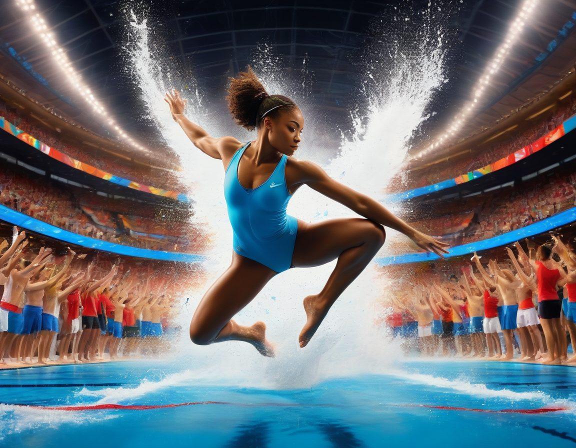 A dynamic scene of diverse athletes in action, each representing different sports like football, swimming, and gymnastics, with illustrated shields symbolizing comprehensive coverage plans enveloping them. The background showcases a vibrant sports arena filled with cheering fans, emphasizing unity and safety in sports. Incorporate bold colors and energetic motion to reflect the theme of navigating risks. super-realistic. vibrant colors. detailed background.